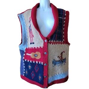 Wool Sweater Vest Large American Flag Eddie Bauer Vintage 1992 Color block